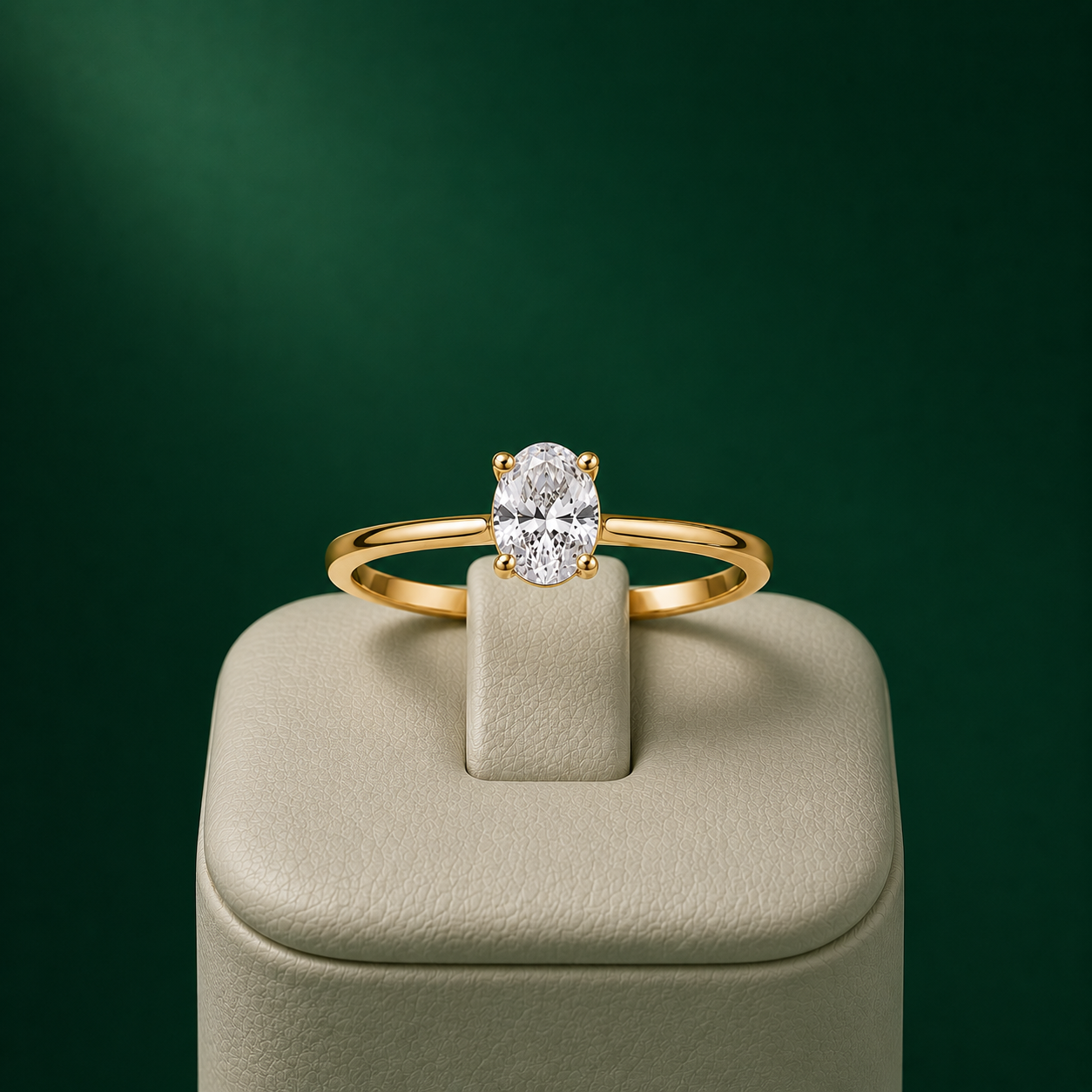 Anillo Solitario con Piedra en Corte Oval Acabado en Oro 18K