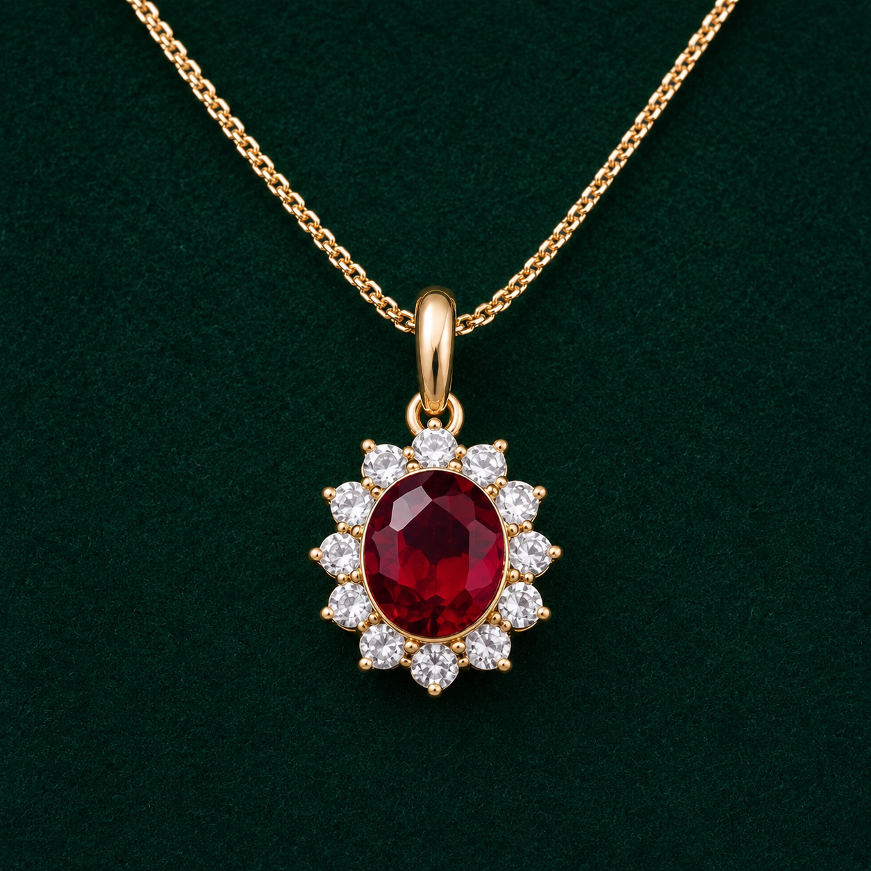 Collar Roseta Con Rubí y diamantes