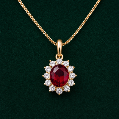 Collar Roseta Con Rubí y diamantes