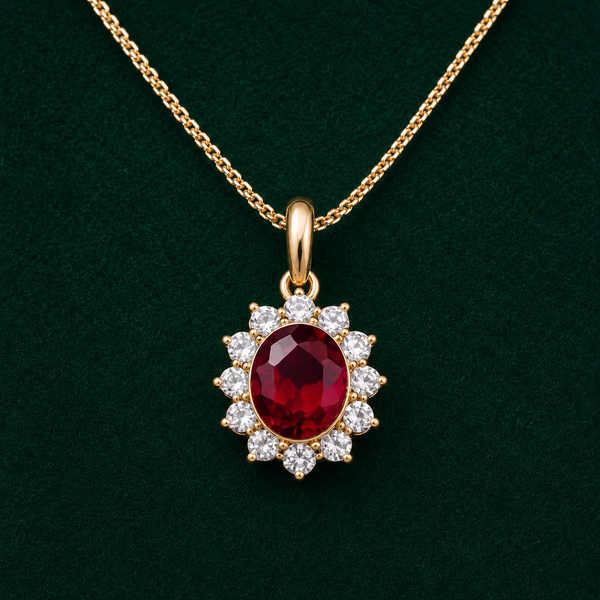 Collar Roseta Con Rubí y diamantes