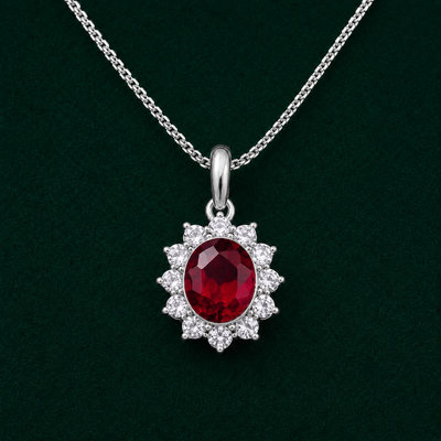 Collar Roseta Con Rubí y diamantes