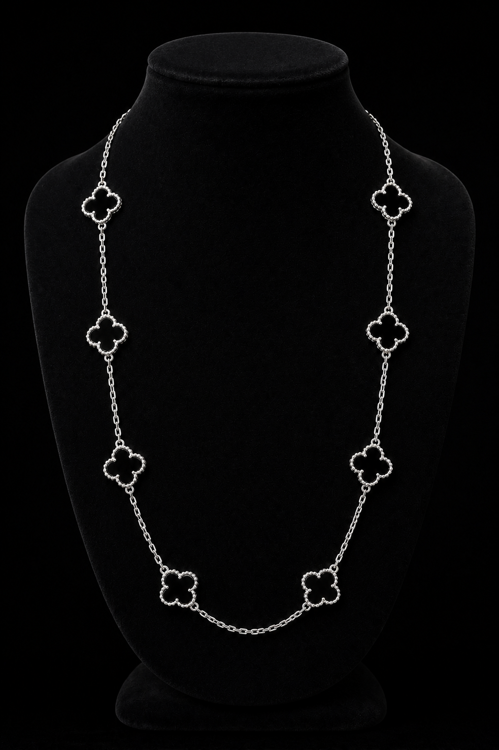 Cadena Trébol Negra Plata 925 – 8 Tréboles