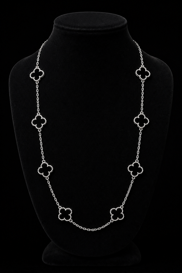 Cadena Trébol Negra Plata 925 – 8 Tréboles
