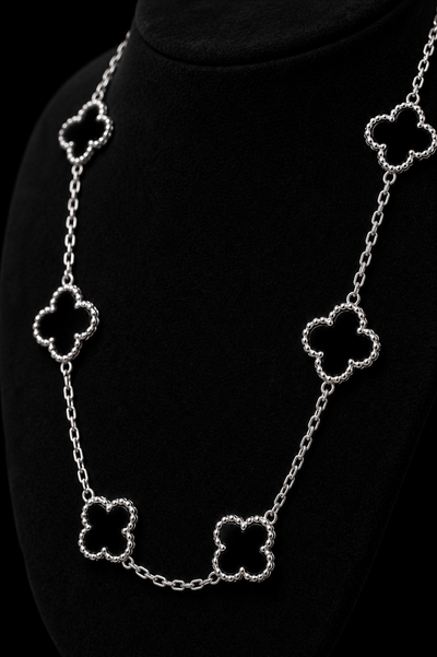 Cadena Trébol Negra Plata 925 – 8 Tréboles